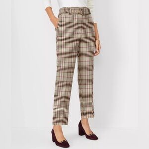 NWT Ann Taylor Belted Taper Pant Plaid Women's Trousers sz 4P